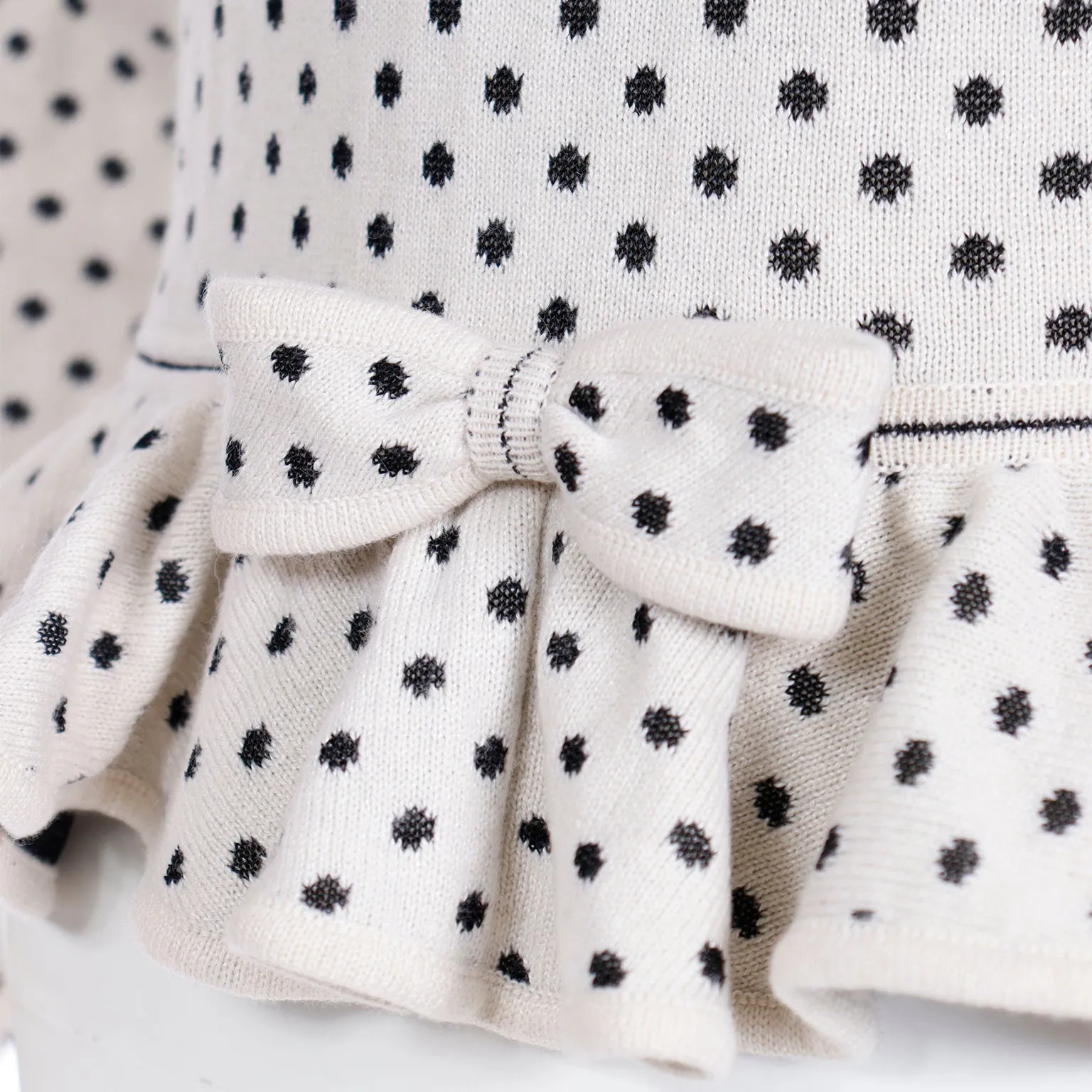 1980s Ungaro Parallele Deadstock V Neck Ruffled Peplum Black & White Dot Top