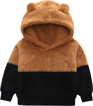 2-12Years Boys Girls Kids Hooded Jacket Fleece Hoodie Winter Warm Solid Color Coat Cute Bear Ear Thick Clothes (Brown-1, 3-4 Years)