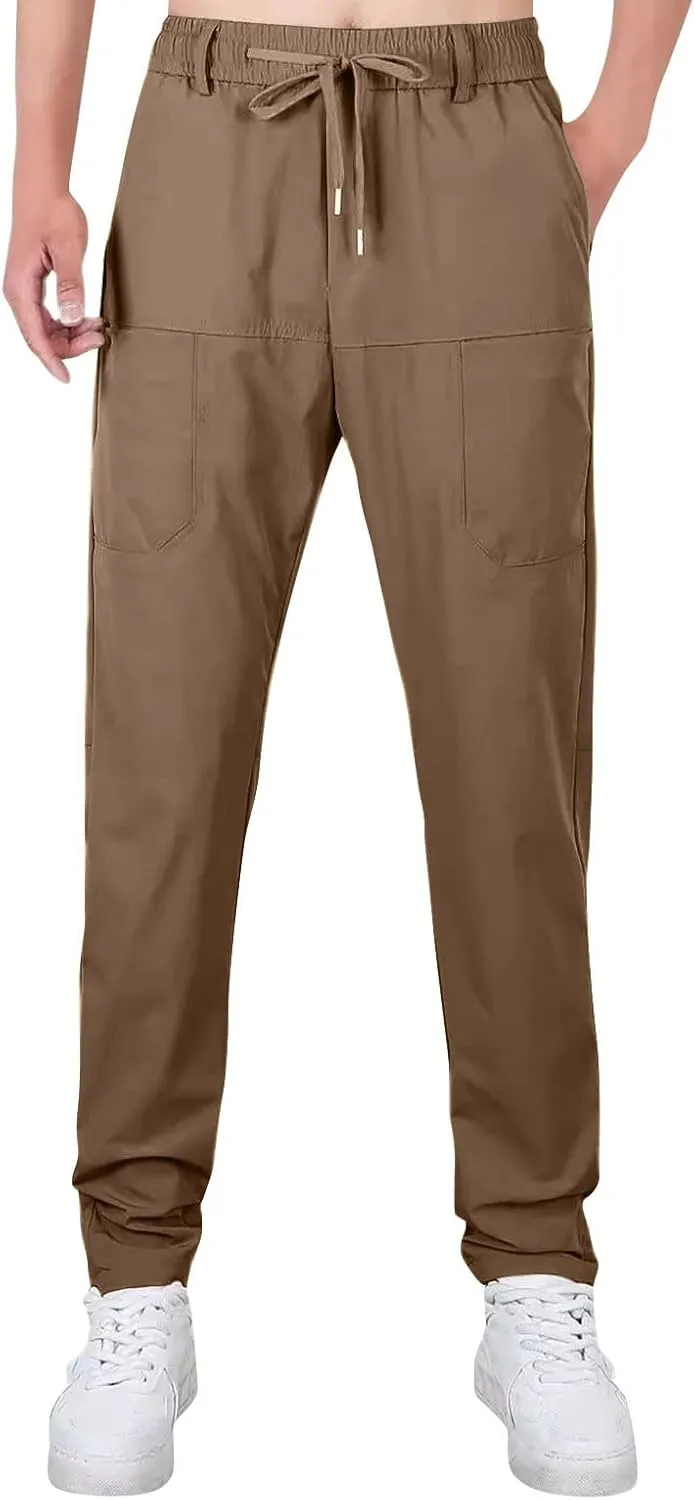 2025 Men's Casual Cargo Pants Elastic Waist Daily Waterproof Pants