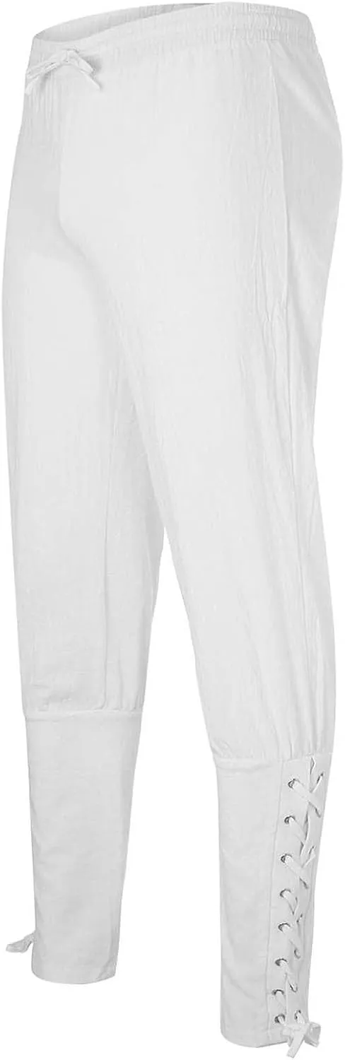 2025 Mens Drawstring Waist Pants Linen Banded Pants