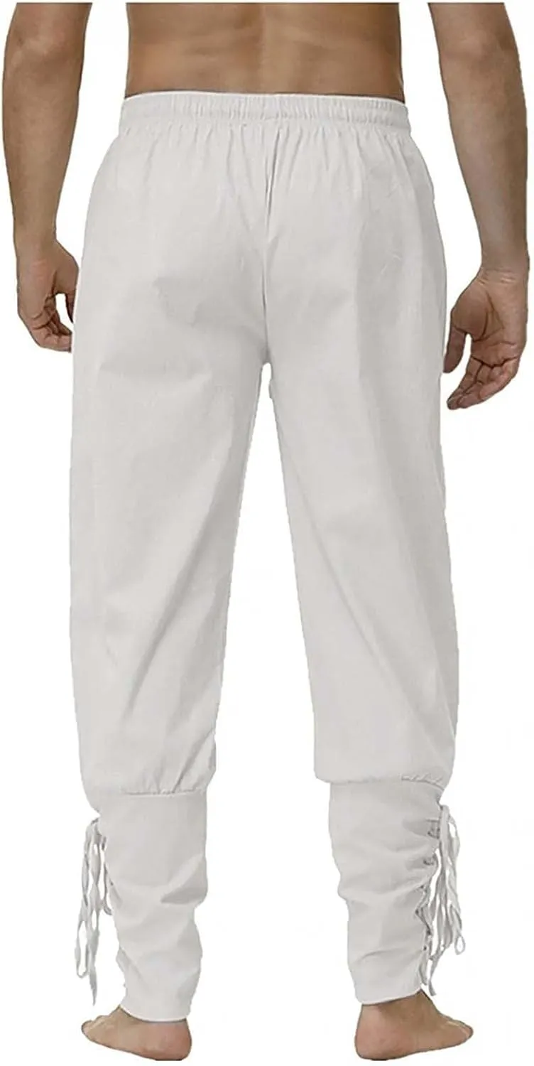 2025 Mens Drawstring Waist Pants Linen Banded Pants