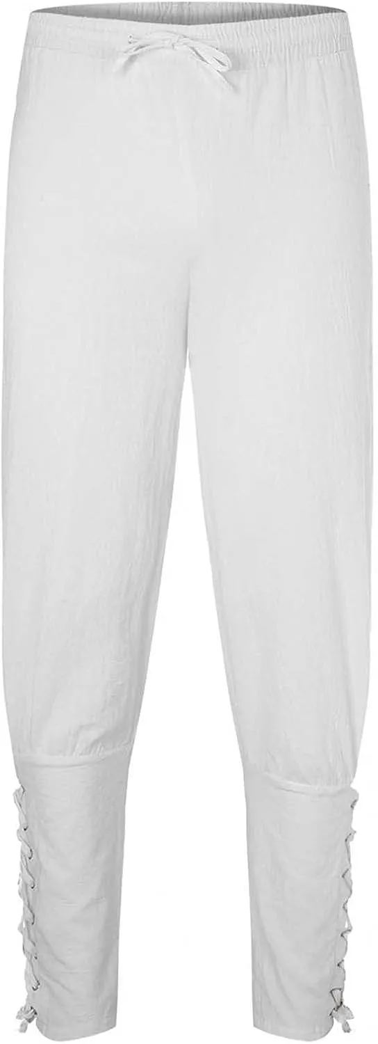 2025 Mens Drawstring Waist Pants Linen Banded Pants