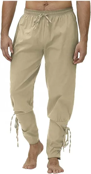 2025 Mens Drawstring Waist Pants Linen Banded Pants