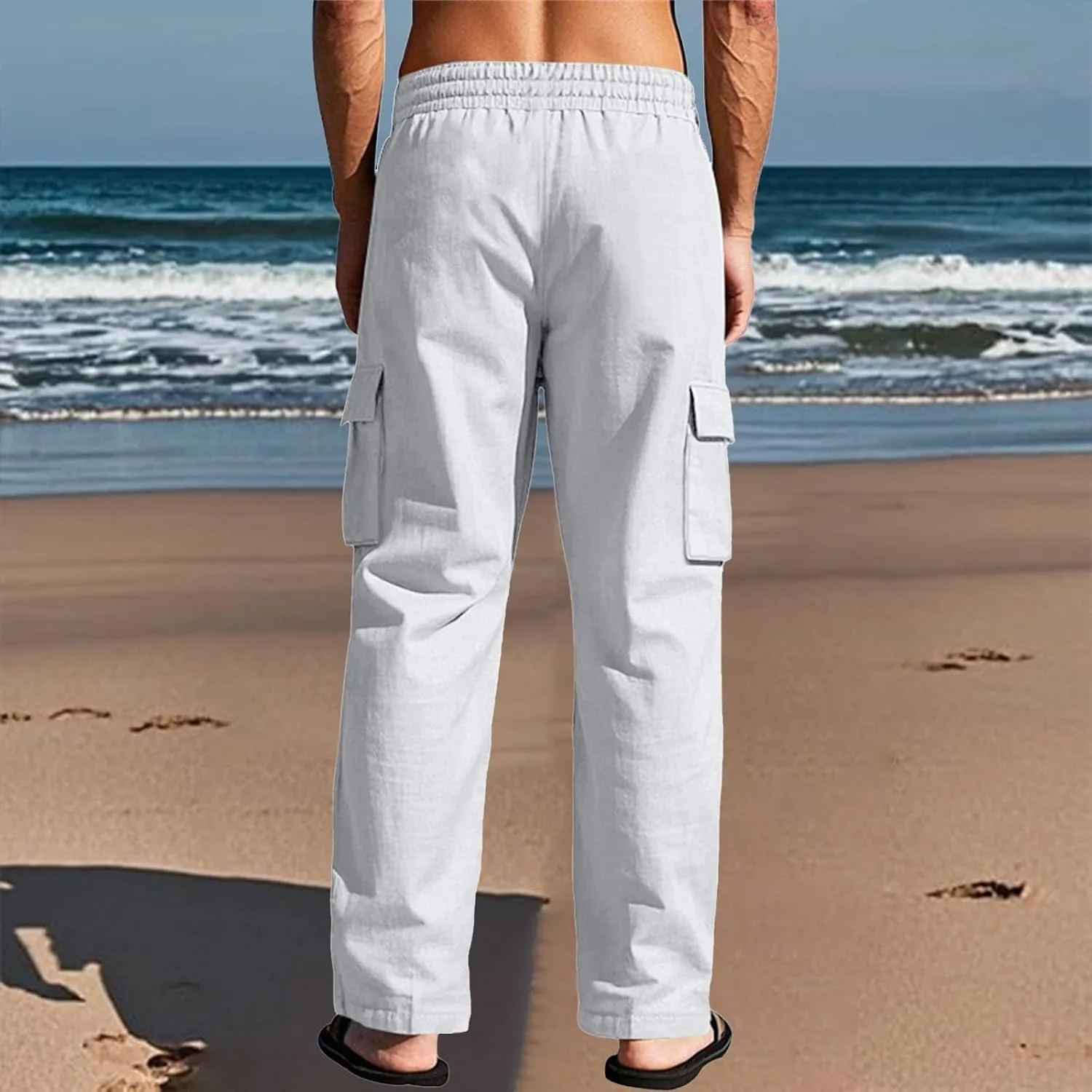 2025 Men's Linen Cargo Pants Multi-Pocket Loose Casual Wide Leg Pants