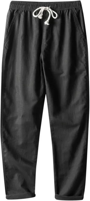 2025 Men's Loose Casual Straight Leg Pants Elasticated Linen Pants
