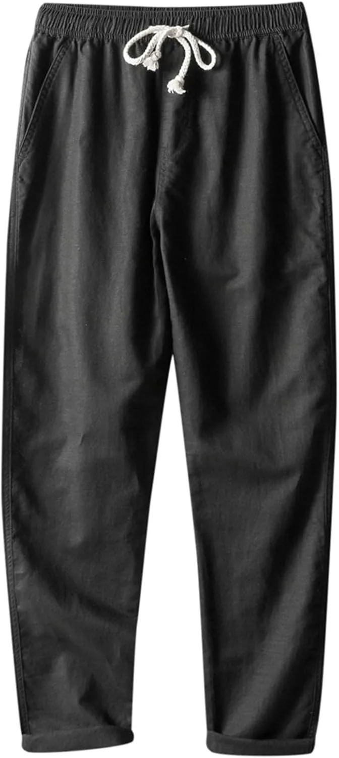 2025 Men's Loose Casual Straight Leg Pants Elasticated Linen Pants