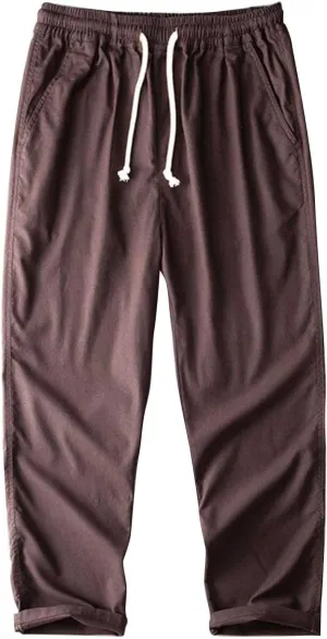 2025 Men's Loose Casual Straight Leg Pants Elasticated Linen Pants
