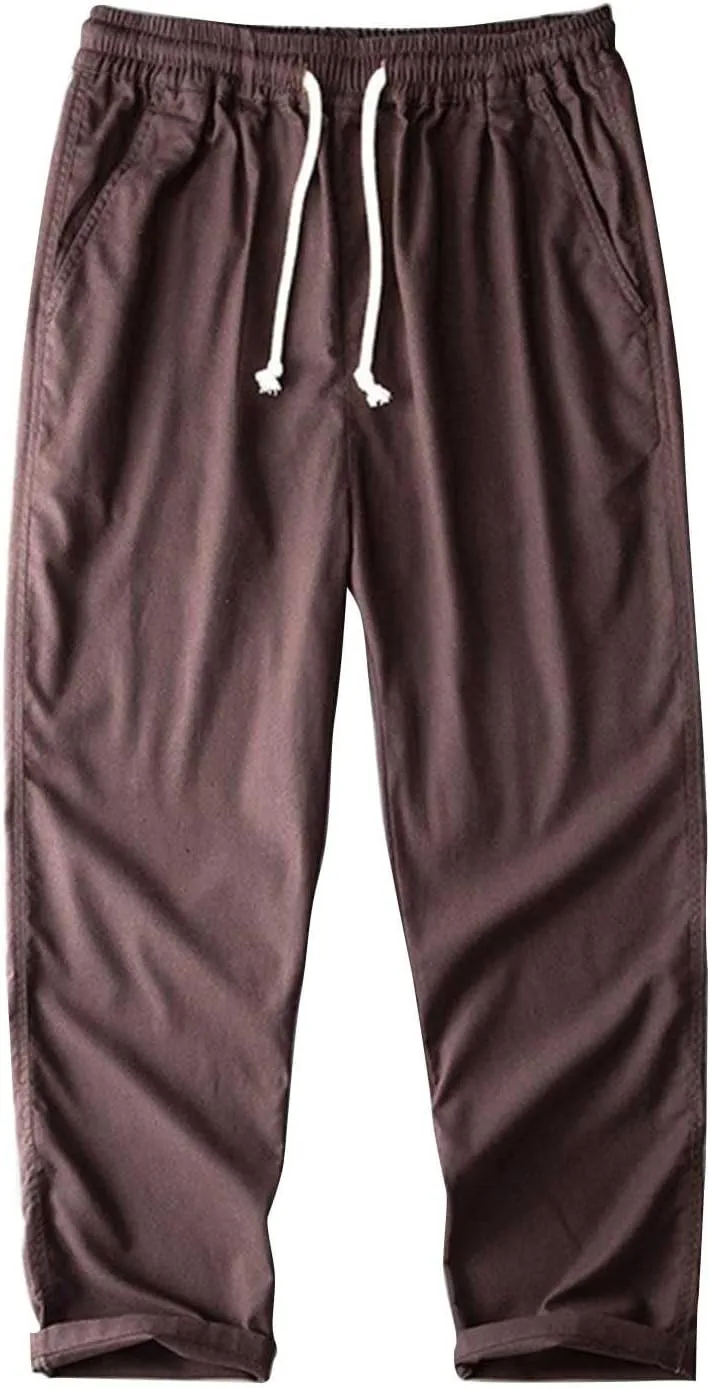 2025 Men's Loose Casual Straight Leg Pants Elasticated Linen Pants