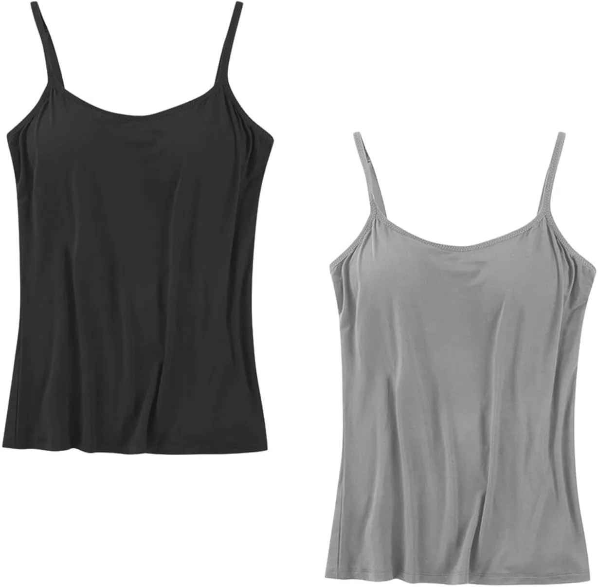 2Pack Tank Tops with Built in Bras for Women's Plus Size Spaghetti Strap Basic Layer Camis Bra Camisoles Underwear
