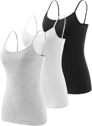 3-Piece Camisole for Women Cotton Tank Top Adjustable Spaghetti Strap Cami Tanks S-XXL