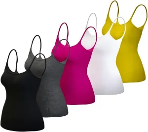 5-Color Camisole Tank Top Soft, Breathable, Spaghetti Straps (Sizes S-M) Athletic 5 Packs, Small-Medium