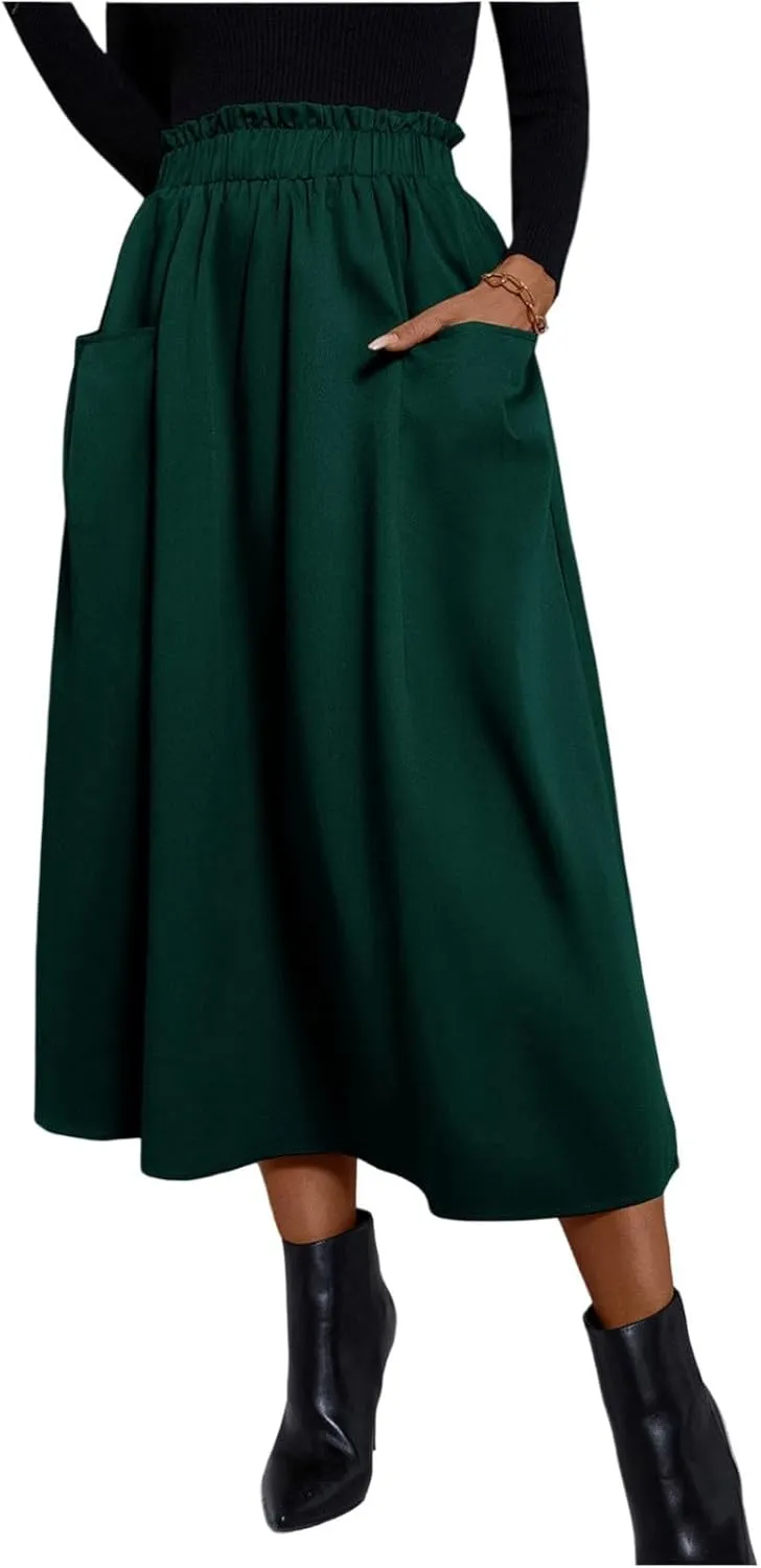 ADHOWBEW Boho Skirts for Women Casual Elastic Waist Flowy High Waist Cotton Smocked Bohemian Sexy Trendy Skirts