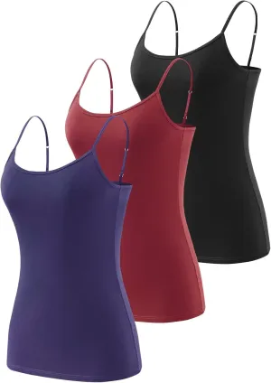 Air Curvey 3 Pcs Womens Camisole Tank Tops Basic Cotton Cami Undershirt Adustable Spaghetti Strap Camisoles
