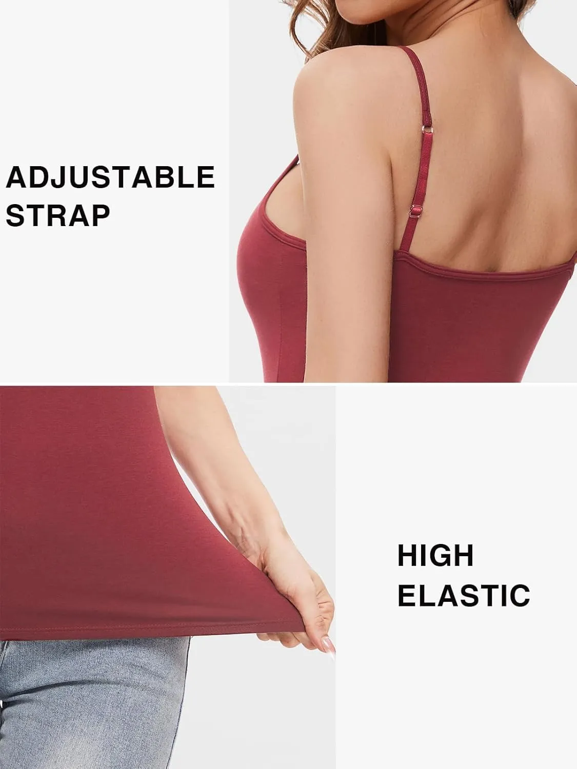Air Curvey 3 Pcs Womens Camisole Tank Tops Basic Cotton Cami Undershirt Adustable Spaghetti Strap Camisoles