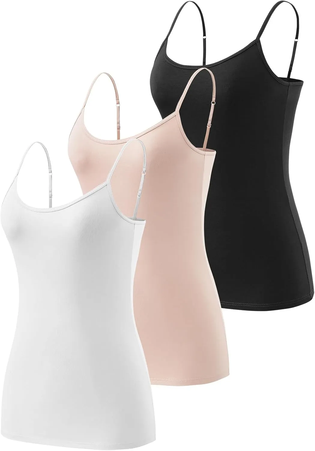 Air Curvey 3 Pcs Womens Camisole Tank Tops Basic Cotton Cami Undershirt Adustable Spaghetti Strap Camisoles