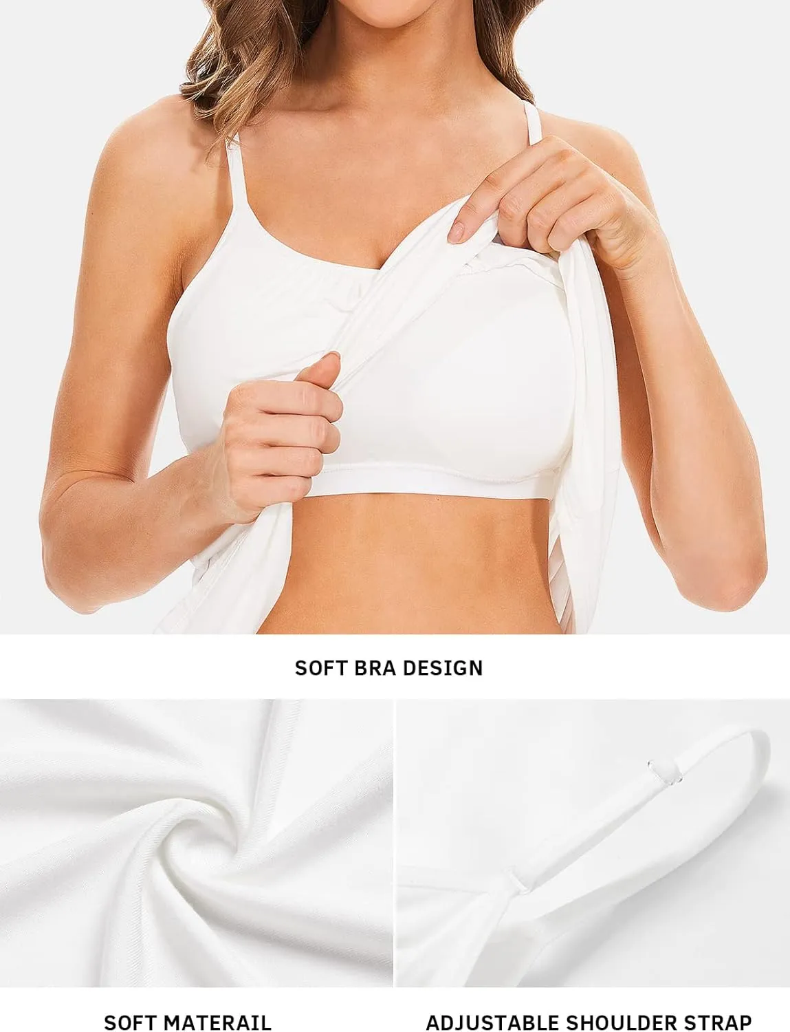 Air Curvey Camisole for Women Bulid in Bra Casual Flowy Cami Adjustable Spaghetti Strap Tank Top Pleated Loose Fit S-XXXXL