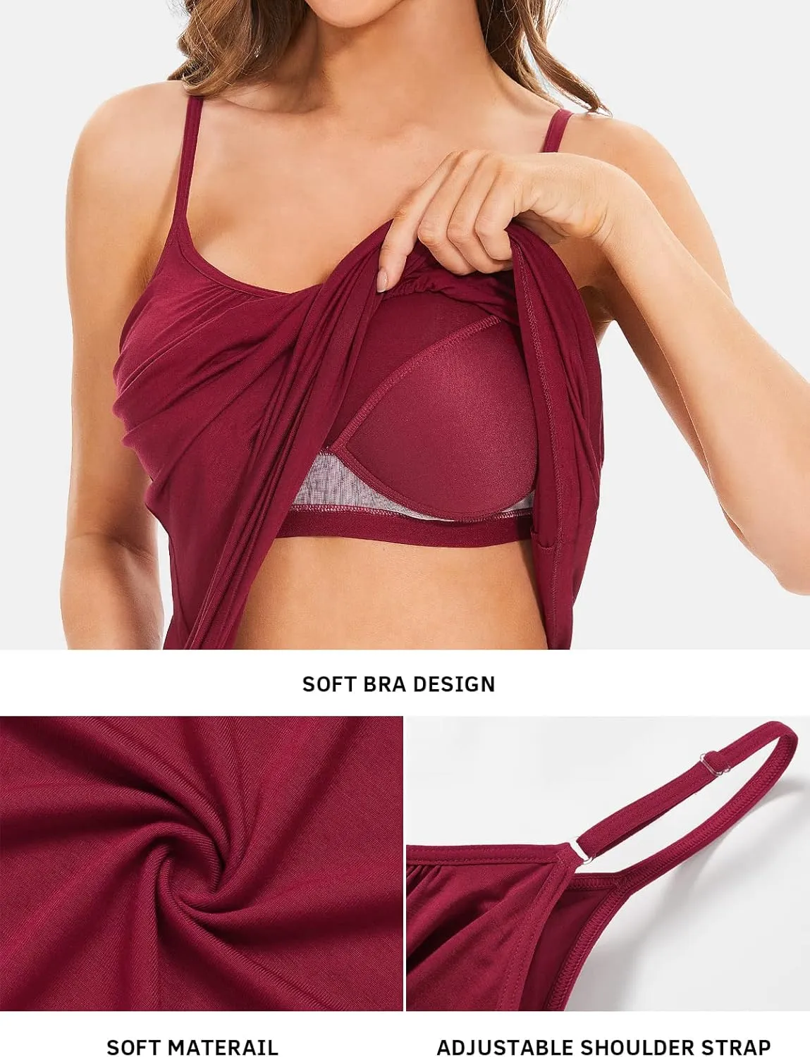 Air Curvey Camisole for Women Bulid in Bra Casual Flowy Cami Adjustable Spaghetti Strap Tank Top Pleated Loose Fit S-XXXXL