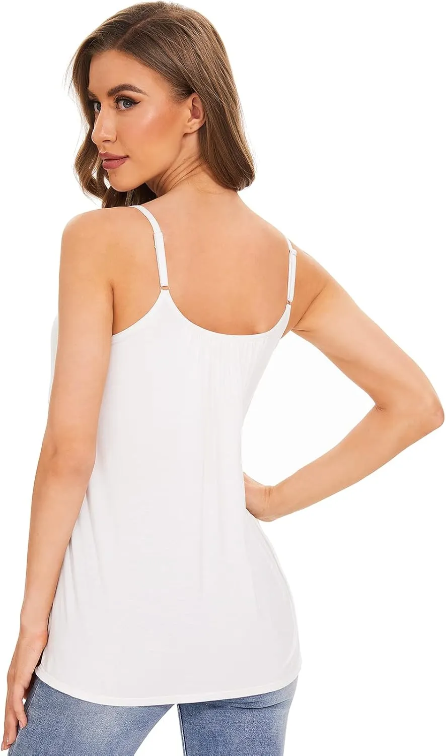 Air Curvey Camisole for Women Bulid in Bra Casual Flowy Cami Adjustable Spaghetti Strap Tank Top Pleated Loose Fit S-XXXXL