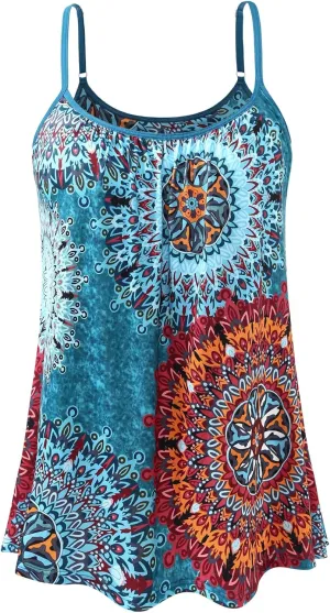 Air Curvey Camisole for Women Bulid in Bra Casual Flowy Cami Adjustable Spaghetti Strap Tank Top Pleated Loose Fit S-XXXXL