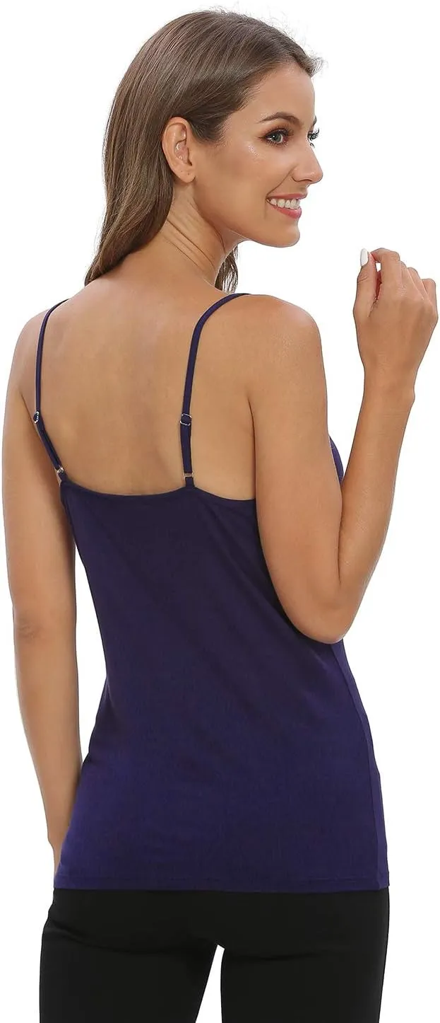 AMVELOP v Neck Women Camisole Adjustable Spaghetti Strap cami lace Trim Tank Tops 4 Pack