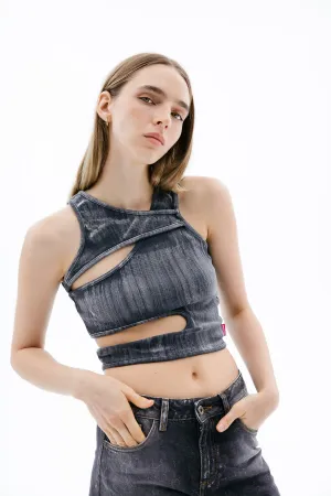Asymmetric Grey Layered Crop Top