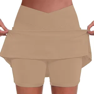 Athletic Skorts for Woman Elastic Cross Hight Waisted Tennis Yoga Shorts Skirts with Pockets Tummy Control Joggers