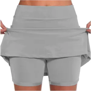 Athletic Skorts for Women Solid Color Double Layer Elastic Waist Skorts Casual Yoga Skirt for Gym Running Sports