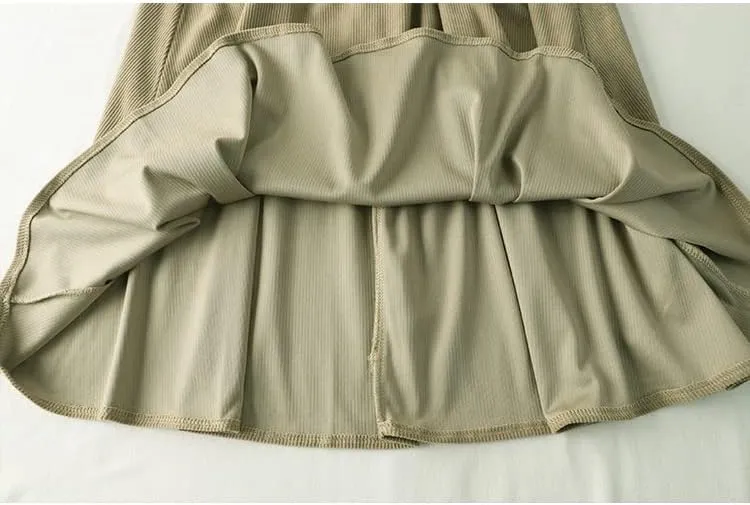 Autumn & Winter Pocket A-Line Skirt, Women's High Waist Midi Long All-Match, Female Casual Pleated Design