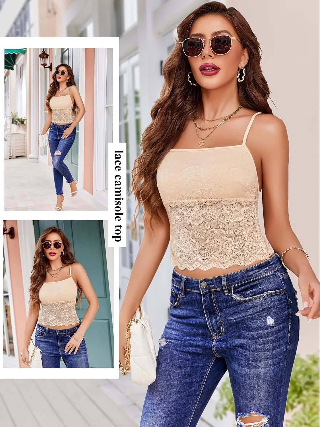 Avidlove Womens Camisole Lace Spaghetti Strap Tank Top Tube Slim Basic Cami Tops