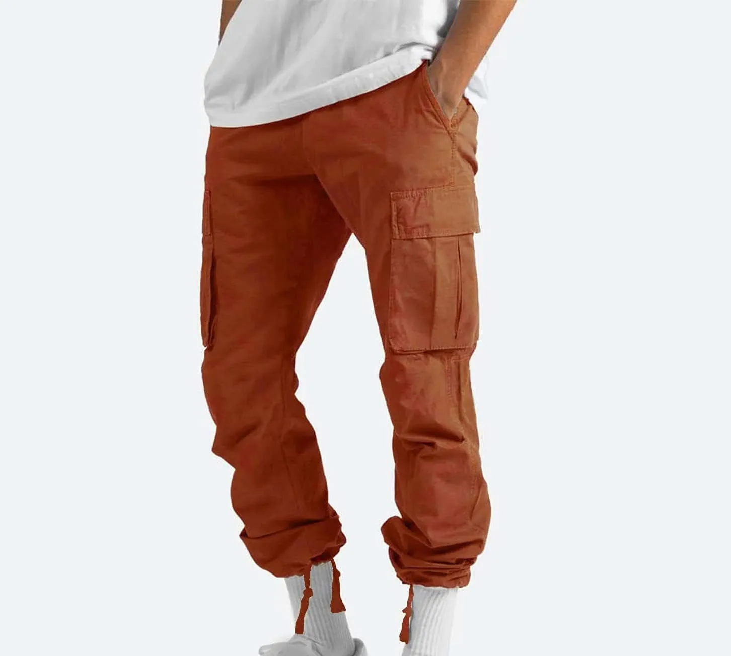 Baggy Cargo Pants Men Streetwear Drawstring Loose Wide Leg Work Pants Outdoor Fitness Straight Jogging Pants