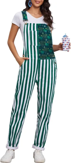 Bib Overalls for Men Adjustable Straps Jumpsuit Striped Women Coveralls with Pockets