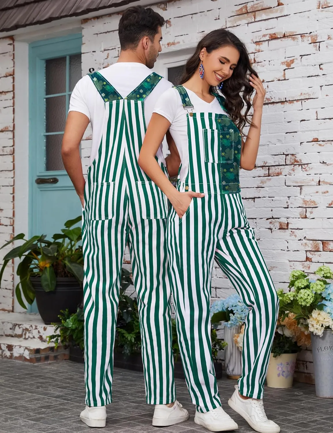 Bib Overalls for Men Adjustable Straps Jumpsuit Striped Women Coveralls with Pockets