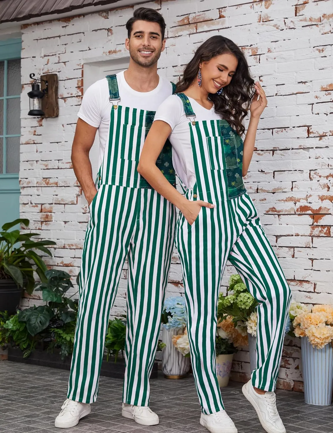 Bib Overalls for Men Adjustable Straps Jumpsuit Striped Women Coveralls with Pockets