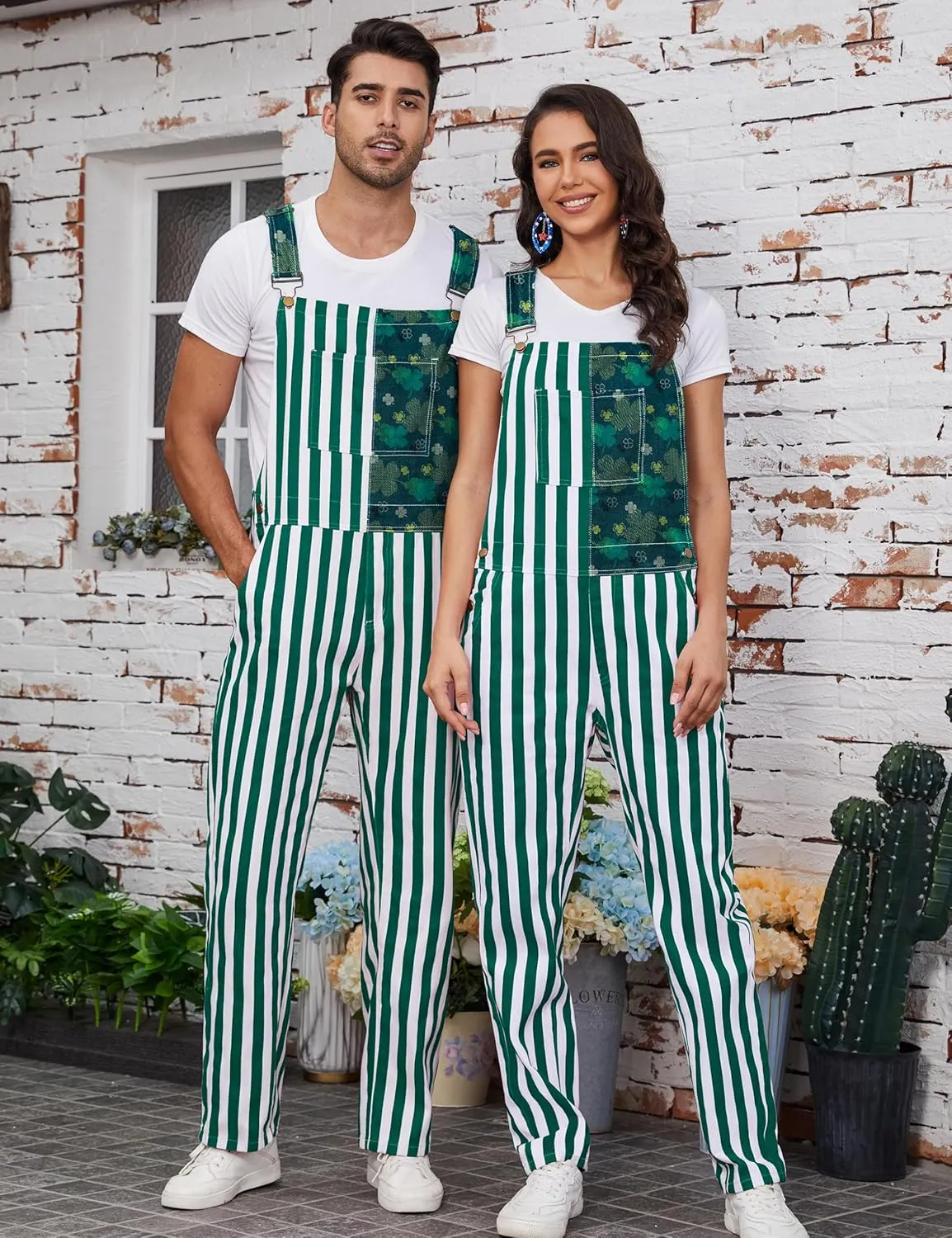 Bib Overalls for Men Adjustable Straps Jumpsuit Striped Women Coveralls with Pockets