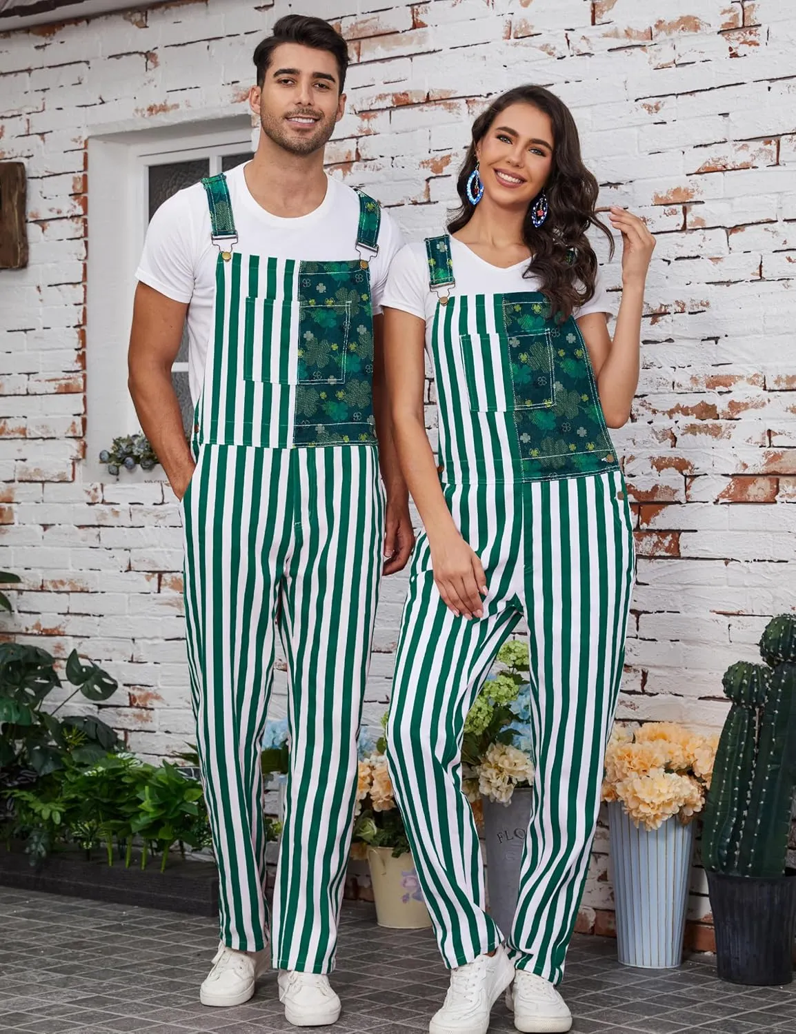 Bib Overalls for Men Adjustable Straps Jumpsuit Striped Women Coveralls with Pockets