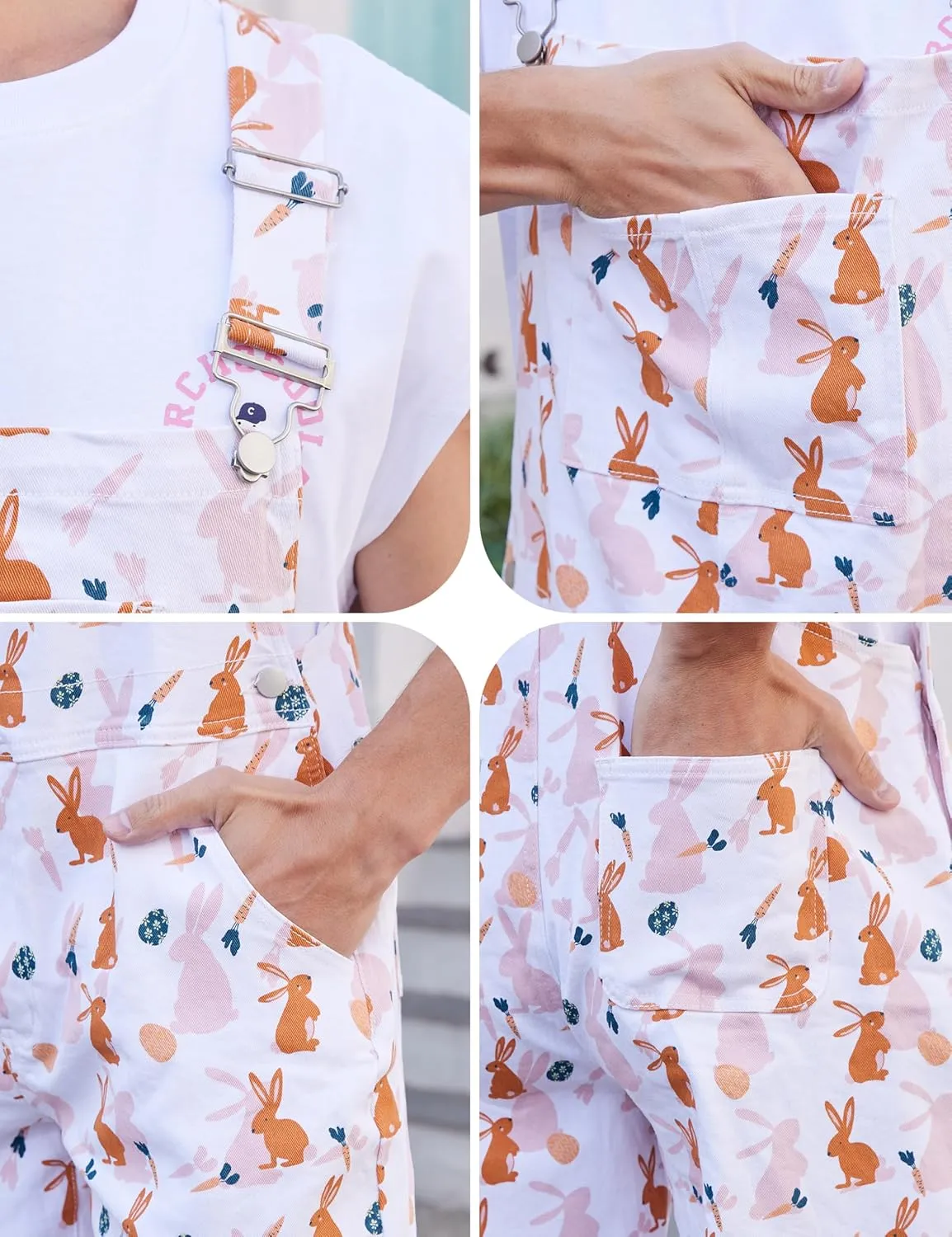 Bib Overalls for Men Adjustable Straps Work Coveralls Printed Shorts Jumpsuit