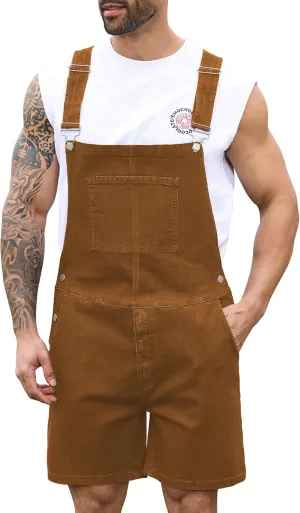 Bindefon Denim Overalls for Men Jean Shorts Jumpsuit Work Bibs Coveralls with Zipper