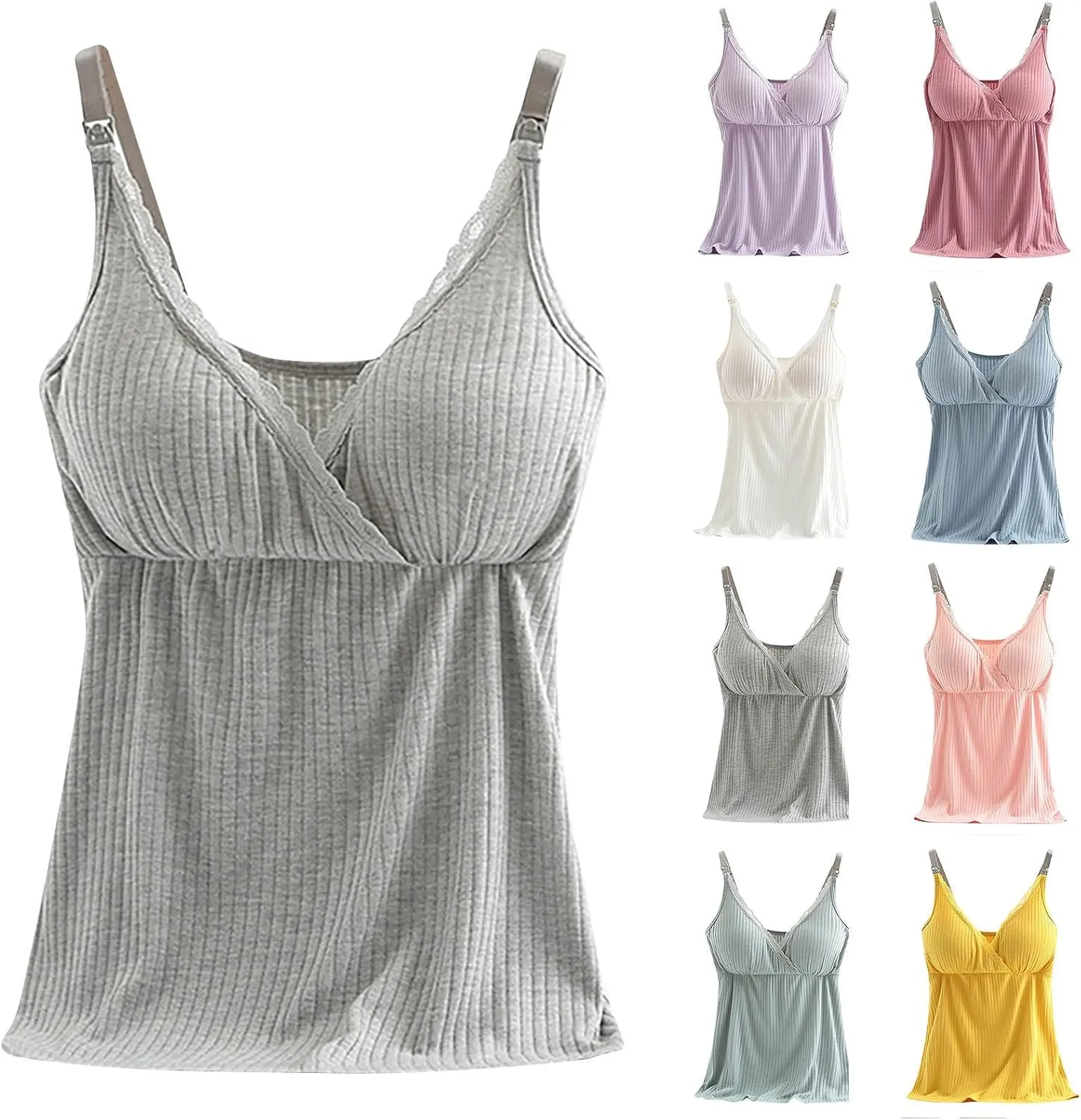 Binmer Nursing Cami Tank Tops for Breastfeeding Women with Built in Bra Sleeveless V Neck Camisole Soft Comfy Pregnant Shirts