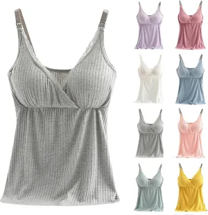 Binmer Nursing Cami Tank Tops for Breastfeeding Women with Built in Bra Sleeveless V Neck Camisole Soft Comfy Pregnant Shirts