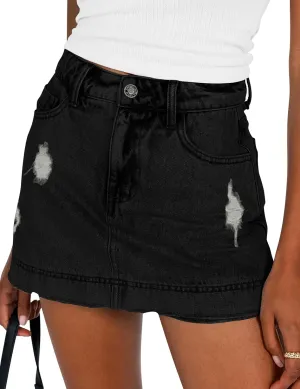 BISUAL Denim Skort for Women High Waist Ripped Mini Denim Skirt Casual Distressed Stretch Women Jean Skirt