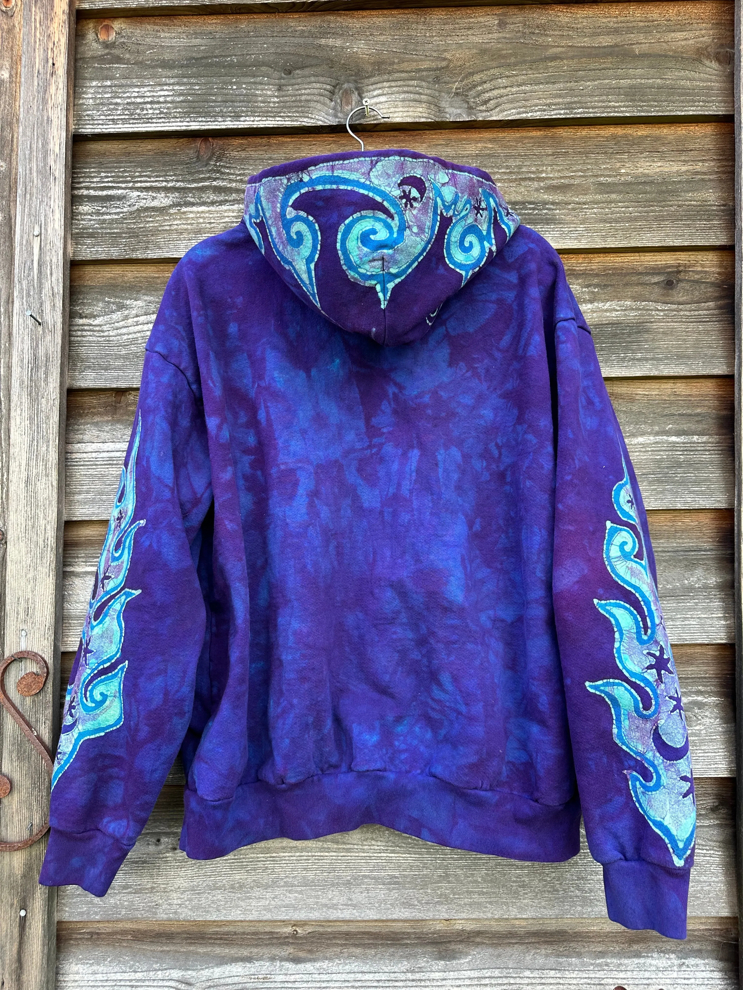 Blue Swirls-n- Waves Handcrafted Batik Zipper Hoodie - Unisex Size 2X