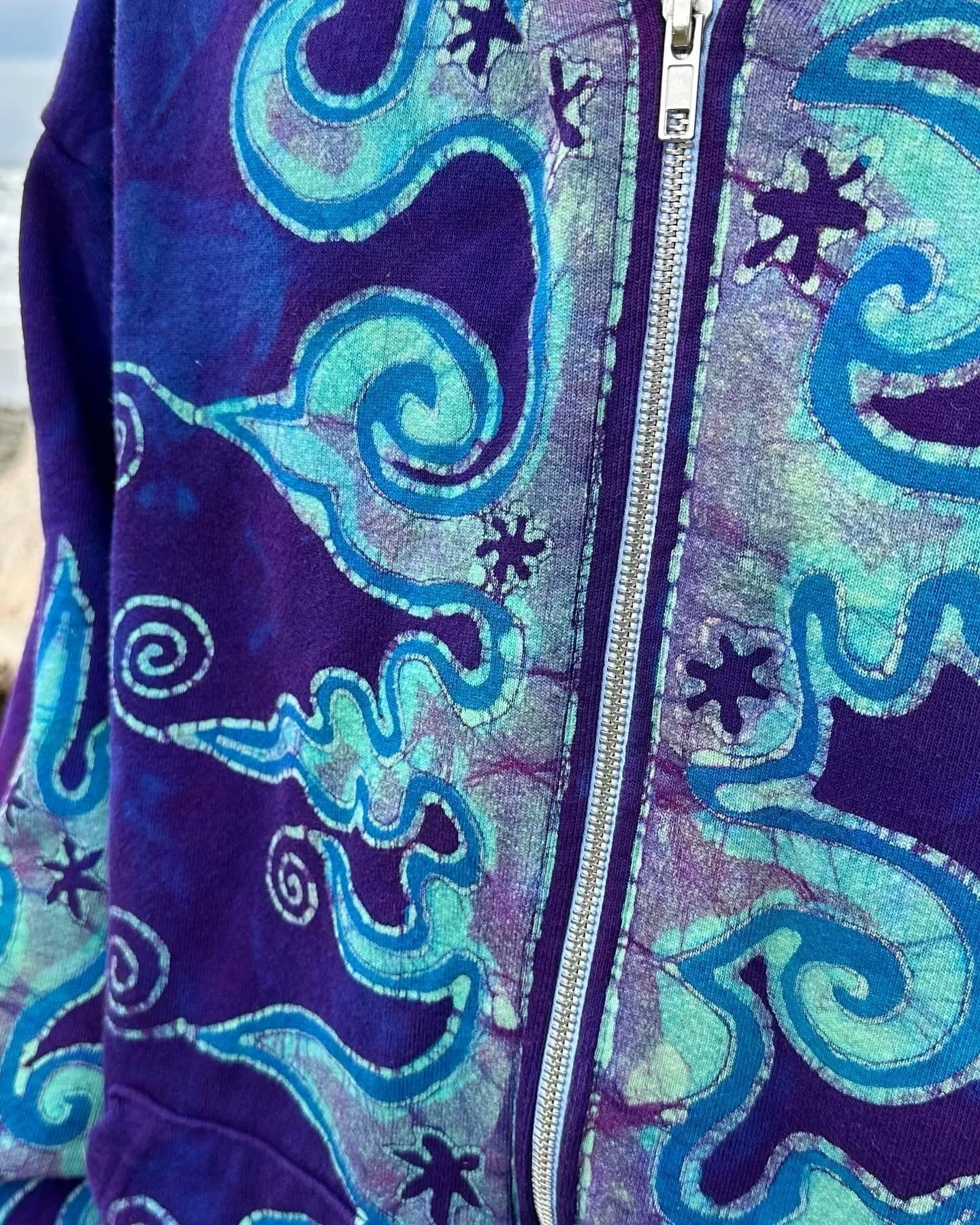 Blue Swirls-n- Waves Handcrafted Batik Zipper Hoodie - Unisex Size 2X