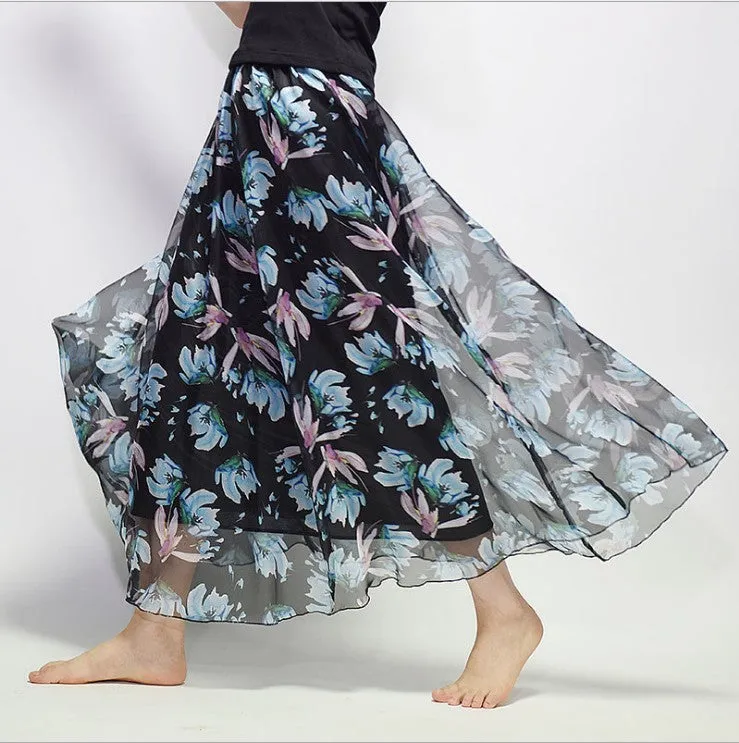 Bohemian Print Long Floral  Chiffon Skirt