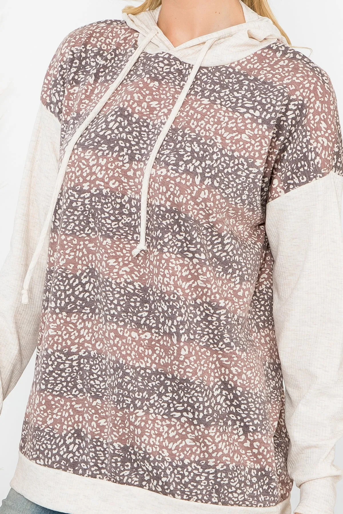 BOLD STRIPE ANIMAL PRINT HOODIE WITH DRAWSTRING 1-2-2-1