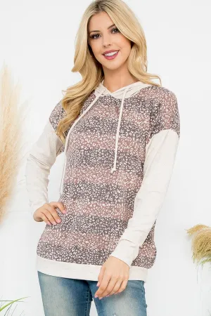 BOLD STRIPE ANIMAL PRINT HOODIE WITH DRAWSTRING 1-2-2-1