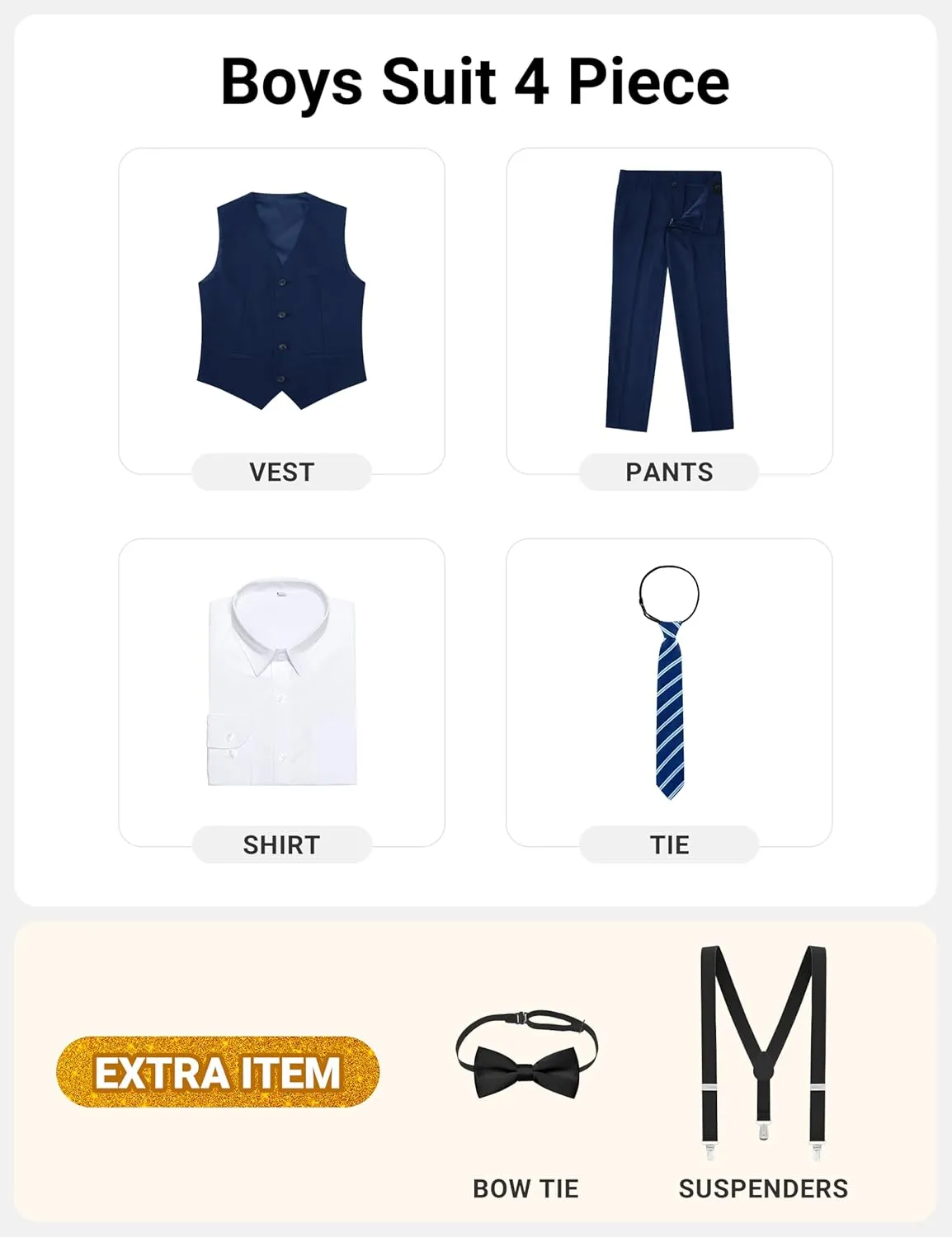 Boys' Formal Dresswear Suits Set, with Suspenders, Adjustable Waist