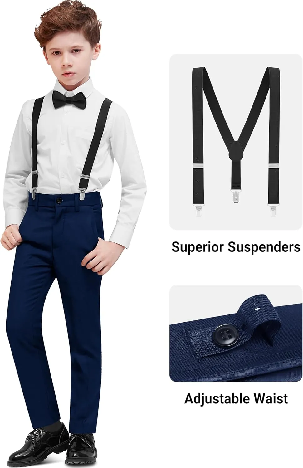 Boys' Formal Dresswear Suits Set, with Suspenders, Adjustable Waist