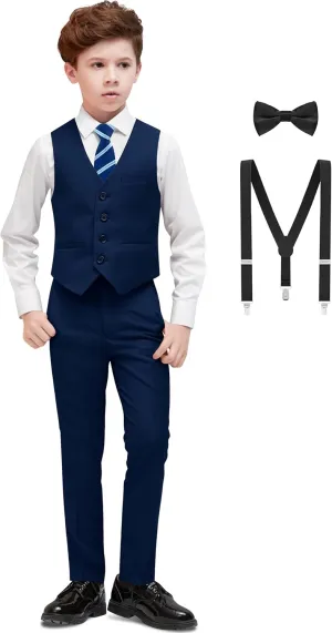 Boys' Formal Dresswear Suits Set, with Suspenders, Adjustable Waist