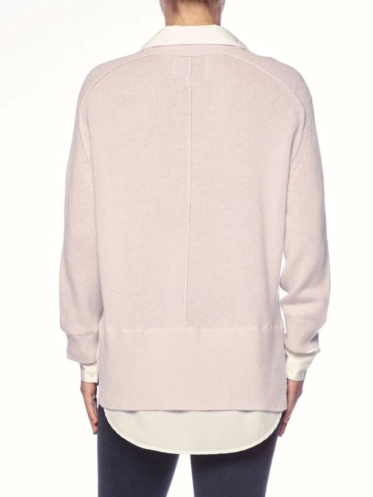 BROCHU WALKER - V Neck Layred Pullover in Paloma White with white underlayer