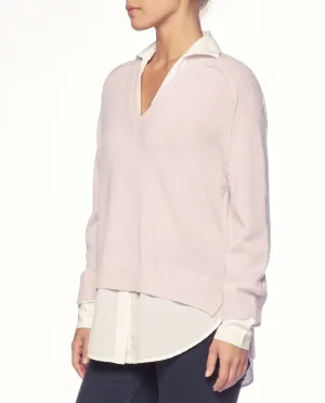 BROCHU WALKER - V Neck Layred Pullover in Paloma White with white underlayer